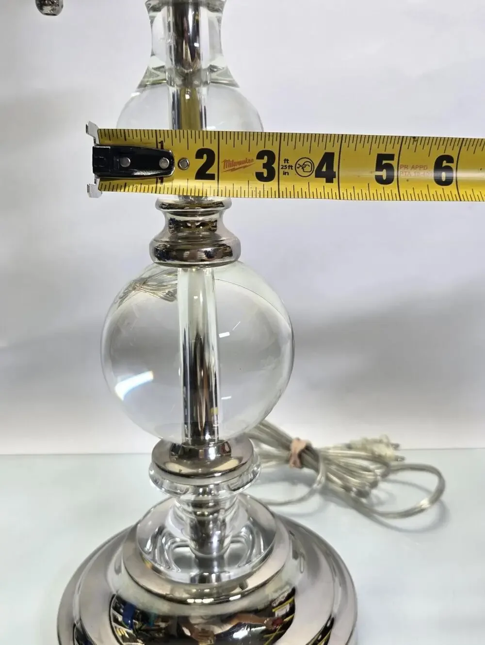 Clear Crystal Glass Ball Table Lamp Stacked Orb Chrome Glam Modern 24